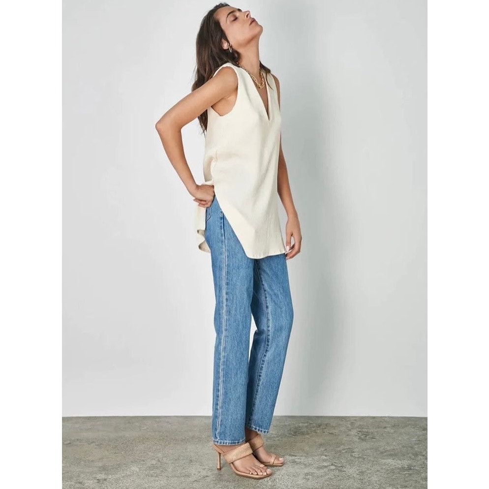 Esmaee Zlata Tunic Top Womens Xs Cream Sleeveless V-Neck Textured Tank New